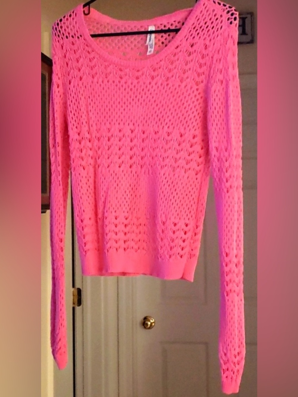 Aeropostale Open Knit Sweater M Pink Y2K Beach Crochet Top